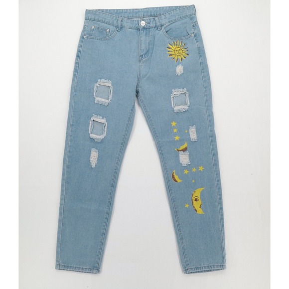 ROMWE Other - Romwe Mens Size 34x30 Celestial Sun Moon Stars Distressed Light Wash Denim Jeans